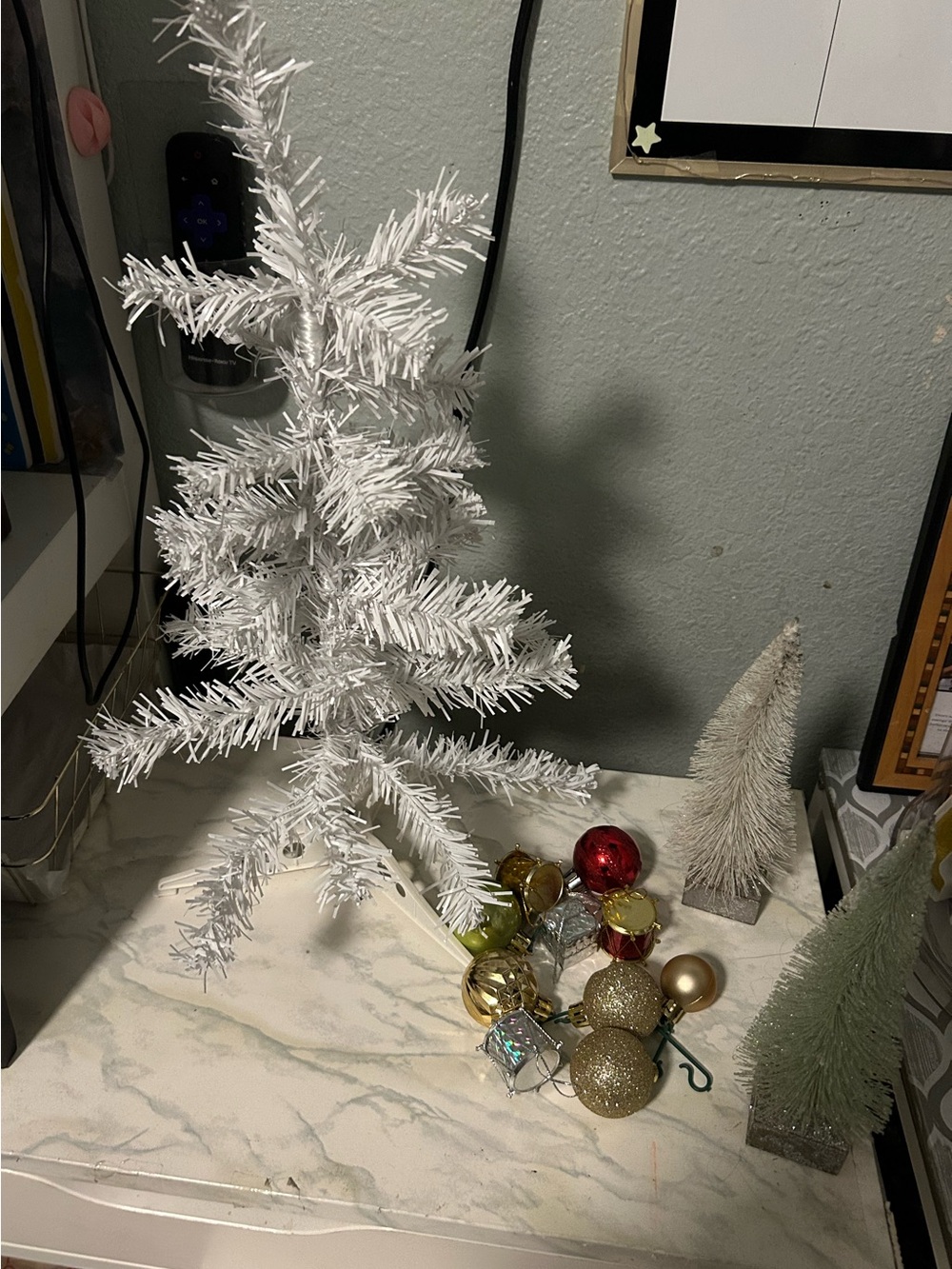 White Artificial Mini Holiday Tree with Ornaments DESK TREE